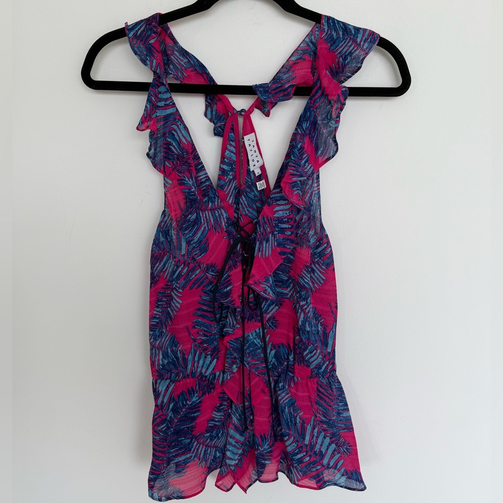 Tanya Taylor Floral Ruffled Silk Top size 6 - Picture 2 of 5